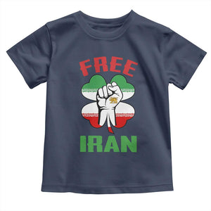 Free Iran Raised Fist and Persian Flag Clover Toddler T Shirt Lion and Sun Freedom Fighter Iranian Revolution TS02 Navy Print Your Wear