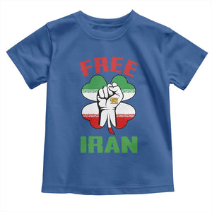 Free Iran Raised Fist and Persian Flag Clover Toddler T Shirt Lion and Sun Freedom Fighter Iranian Revolution TS02 Royal Blue Print Your Wear