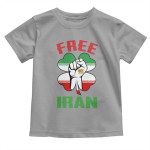 Free Iran Raised Fist and Persian Flag Clover Toddler T Shirt Lion and Sun Freedom Fighter Iranian Revolution TS02 Sport Gray Print Your Wear