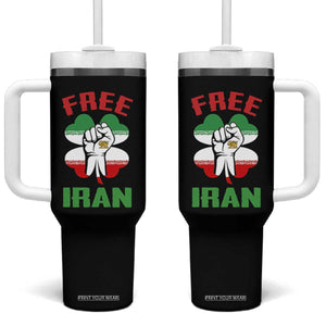 Free Iran Raised Fist and Persian Flag Clover Tumbler With Handle Lion and Sun Freedom Fighter Iranian Revolution TS02 One Size: 40 oz Black Print Your Wear