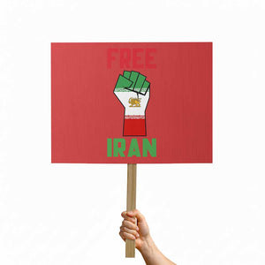 Free Iran Raised Fist Protest Sign Persian Flag Lion and Sun Emblem Iranian Revolution TS02 Horizontal 18" × 24" Red Print Your Wear