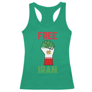 Free Iran Raised Fist Racerback Tank Top Persian Flag Lion and Sun Emblem Iranian Revolution TS02 Irish Green Print Your Wear