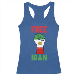 Free Iran Raised Fist Racerback Tank Top Persian Flag Lion and Sun Emblem Iranian Revolution TS02 Royal Blue Print Your Wear
