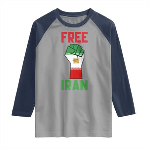 Free Iran Raised Fist Raglan Shirt Persian Flag Lion and Sun Emblem Iranian Revolution TS02 Sport Gray Navy Print Your Wear