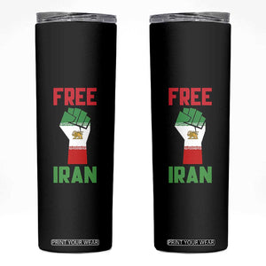 Free Iran Raised Fist Skinny Tumbler Persian Flag Lion and Sun Emblem Iranian Revolution TS02 Black Print Your Wear