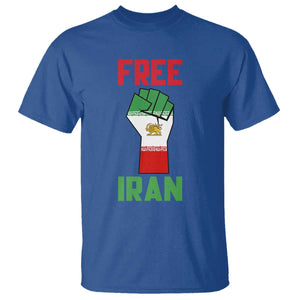 Free Iran Raised Fist T Shirt Persian Flag Lion and Sun Emblem Iranian Revolution TS02 Royal Blue Print Your Wear