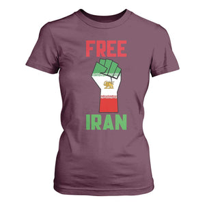 Free Iran Raised Fist T Shirt For Women Persian Flag Lion and Sun Emblem Iranian Revolution TS02 Maroon Print Your Wear