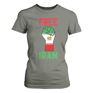 Free Iran Raised Fist T Shirt For Women Persian Flag Lion and Sun Emblem Iranian Revolution TS02 Military Green Print Your Wear