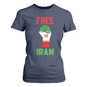 Free Iran Raised Fist T Shirt For Women Persian Flag Lion and Sun Emblem Iranian Revolution TS02 Navy Print Your Wear