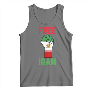 Free Iran Raised Fist Tank Top Persian Flag Lion and Sun Emblem Iranian Revolution TS02 Black Heather Print Your Wear