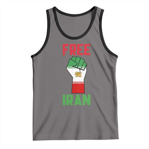 Free Iran Raised Fist Tank Top Persian Flag Lion and Sun Emblem Iranian Revolution TS02 Deep Heather Black Print Your Wear