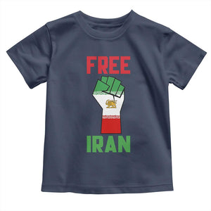 Free Iran Raised Fist Toddler T Shirt Persian Flag Lion and Sun Emblem Iranian Revolution TS02 Navy Print Your Wear