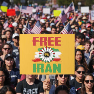 Free Iran Sunflower Protest Sign Persian Flag Lion and Su Iranian Revolution Freedom Supporters TS02 Horizontal 18" × 24" Yellow Print Your Wear