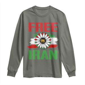 Free Iran Sunflower Long Sleeve Shirt Persian Flag Lion and Su Iranian Revolution Freedom Supporters TS02 Military Green Print Your Wear