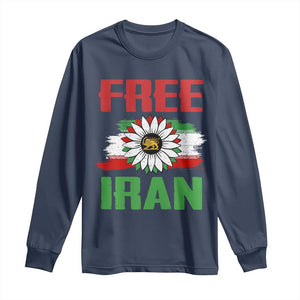 Free Iran Sunflower Long Sleeve Shirt Persian Flag Lion and Su Iranian Revolution Freedom Supporters TS02 Navy Print Your Wear