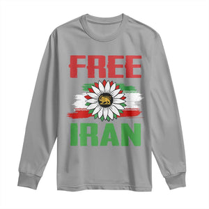 Free Iran Sunflower Long Sleeve Shirt Persian Flag Lion and Su Iranian Revolution Freedom Supporters TS02 Sport Gray Print Your Wear