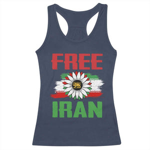 Free Iran Sunflower Racerback Tank Top Persian Flag Lion and Su Iranian Revolution Freedom Supporters TS02 Navy Print Your Wear