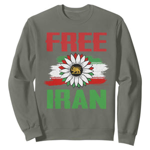 Free Iran Sunflower Sweatshirt Persian Flag Lion and Su Iranian Revolution Freedom Supporters TS02 Military Green Print Your Wear