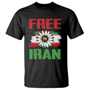 Free Iran Sunflower T Shirt Persian Flag Lion and Su Iranian Revolution Freedom Supporters TS02 Black Print Your Wear