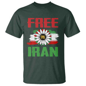 Free Iran Sunflower T Shirt Persian Flag Lion and Su Iranian Revolution Freedom Supporters TS02 Dark Forest Green Print Your Wear