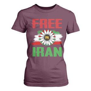 Free Iran Sunflower T Shirt For Women Persian Flag Lion and Su Iranian Revolution Freedom Supporters TS02 Maroon Print Your Wear
