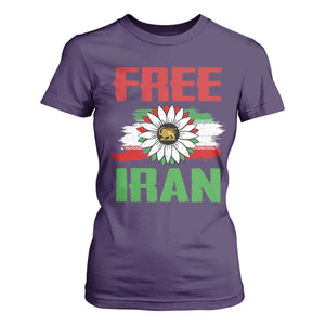 Free Iran Sunflower T Shirt For Women Persian Flag Lion and Su Iranian Revolution Freedom Supporters TS02 Purple Print Your Wear