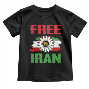 Free Iran Sunflower Toddler T Shirt Persian Flag Lion and Su Iranian Revolution Freedom Supporters TS02 Black Print Your Wear