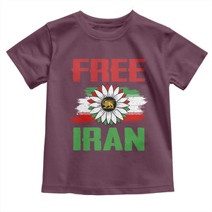 Free Iran Sunflower Toddler T Shirt Persian Flag Lion and Su Iranian Revolution Freedom Supporters TS02 Maroon Print Your Wear