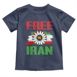 Free Iran Sunflower Toddler T Shirt Persian Flag Lion and Su Iranian Revolution Freedom Supporters TS02 Navy Print Your Wear