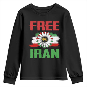 Free Iran Sunflower Youth Sweatshirt Persian Flag Lion and Su Iranian Revolution Freedom Supporters TS02 Black Print Your Wear