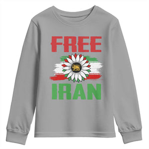 Free Iran Sunflower Youth Sweatshirt Persian Flag Lion and Su Iranian Revolution Freedom Supporters TS02 Sport Gray Print Your Wear