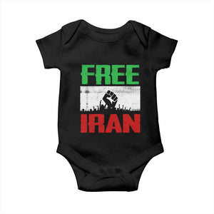 Free Iran Freedom Protest Baby Onesie Iranian Flag Raised Fist and Crowd Revolution TS02 Black Print Your Wear
