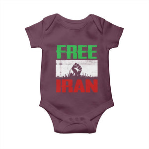 Free Iran Freedom Protest Baby Onesie Iranian Flag Raised Fist and Crowd Revolution TS02 Maroon Print Your Wear