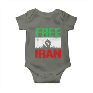 Free Iran Freedom Protest Baby Onesie Iranian Flag Raised Fist and Crowd Revolution TS02 Military Green Print Your Wear