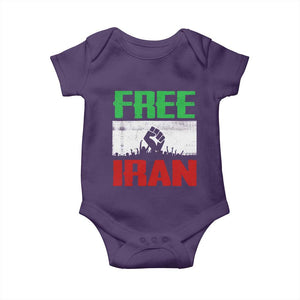 Free Iran Freedom Protest Baby Onesie Iranian Flag Raised Fist and Crowd Revolution TS02 Purple Print Your Wear