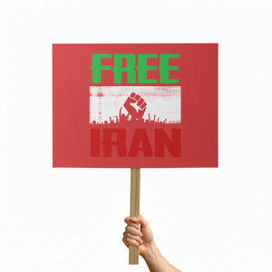 Free Iran Freedom Protest Protest Sign Iranian Flag Raised Fist and Crowd Revolution TS02 Horizontal 18" × 24" Red Print Your Wear