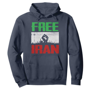 Free Iran Freedom Protest Hoodie Iranian Flag Raised Fist and Crowd Revolution TS02 Navy Print Your Wear