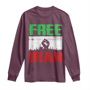 Free Iran Freedom Protest Long Sleeve Shirt Iranian Flag Raised Fist and Crowd Revolution TS02 Maroon Print Your Wear