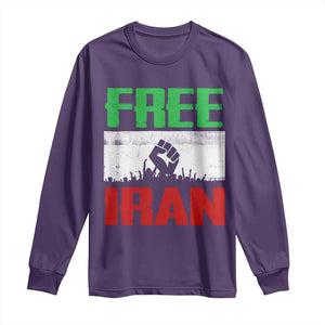 Free Iran Freedom Protest Long Sleeve Shirt Iranian Flag Raised Fist and Crowd Revolution TS02 Purple Print Your Wear