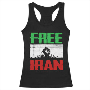 Free Iran Freedom Protest Racerback Tank Top Iranian Flag Raised Fist and Crowd Revolution TS02 Black Print Your Wear