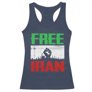 Free Iran Freedom Protest Racerback Tank Top Iranian Flag Raised Fist and Crowd Revolution TS02 Navy Print Your Wear