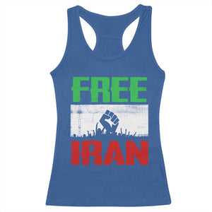 Free Iran Freedom Protest Racerback Tank Top Iranian Flag Raised Fist and Crowd Revolution TS02 Royal Blue Print Your Wear