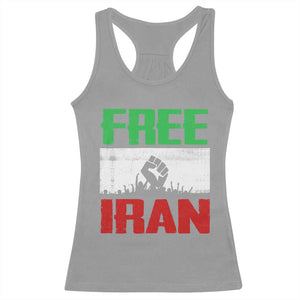 Free Iran Freedom Protest Racerback Tank Top Iranian Flag Raised Fist and Crowd Revolution TS02 Sport Gray Print Your Wear