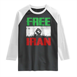 Free Iran Freedom Protest Raglan Shirt Iranian Flag Raised Fist and Crowd Revolution TS02 Black White Print Your Wear