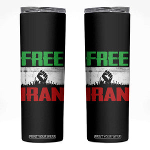 Free Iran Freedom Protest Skinny Tumbler Iranian Flag Raised Fist and Crowd Revolution TS02 Black Print Your Wear