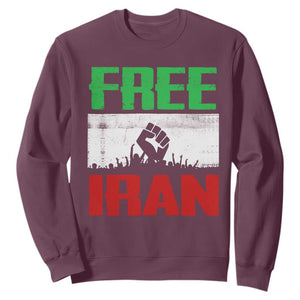 Free Iran Freedom Protest Sweatshirt Iranian Flag Raised Fist and Crowd Revolution TS02 Maroon Print Your Wear