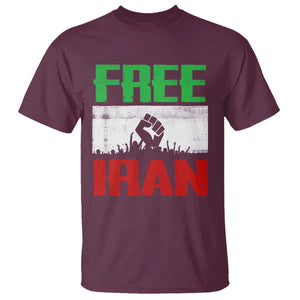 Free Iran Freedom Protest T Shirt Iranian Flag Raised Fist and Crowd Revolution TS02 Maroon Print Your Wear
