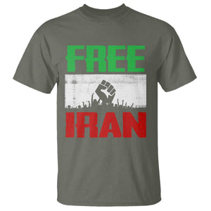 Free Iran Freedom Protest T Shirt Iranian Flag Raised Fist and Crowd Revolution TS02 Military Green Print Your Wear