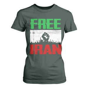 Free Iran Freedom Protest T Shirt For Women Iranian Flag Raised Fist and Crowd Revolution TS02 Dark Forest Green Print Your Wear