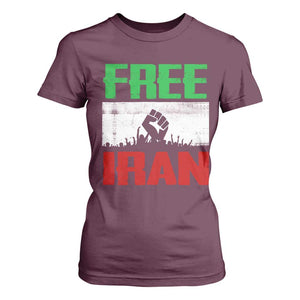 Free Iran Freedom Protest T Shirt For Women Iranian Flag Raised Fist and Crowd Revolution TS02 Maroon Print Your Wear